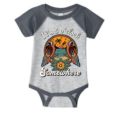 Its 5 O’clock Somewhere Parrot Summer Beach Sunset Drinking Infant Baby Jersey Bodysuit