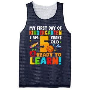 Im 5 Ready To Learn My First Day Of School Kindergarten Mesh Reversible Basketball Jersey Tank