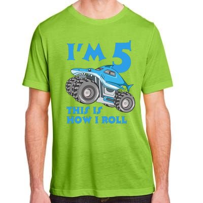 I'm 5 This Is How I Roll Shark Monster Truck 5th Birthday Adult ChromaSoft Performance T-Shirt