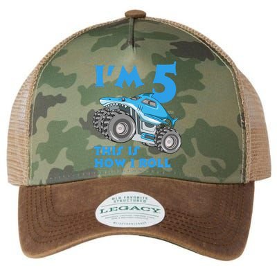 I'm 5 This Is How I Roll Shark Monster Truck 5th Birthday Legacy Tie Dye Trucker Hat