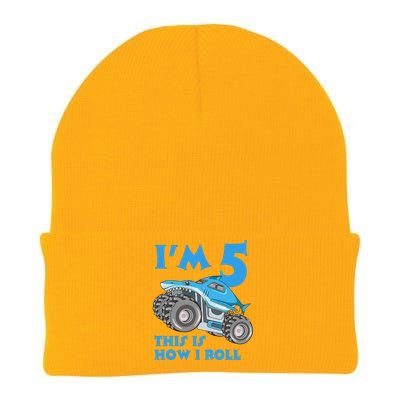 I'm 5 This Is How I Roll Shark Monster Truck 5th Birthday Knit Cap Winter Beanie