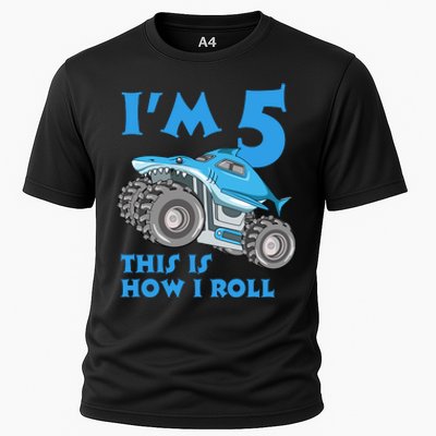 I'm 5 This Is How I Roll Shark Monster Truck 5th Birthday Cooling Performance Crew T-Shirt