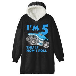 I'm 5 This Is How I Roll Shark Monster Truck 5th Birthday Hooded Wearable Blanket