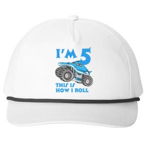 I'm 5 This Is How I Roll Shark Monster Truck 5th Birthday Snapback Five-Panel Rope Hat