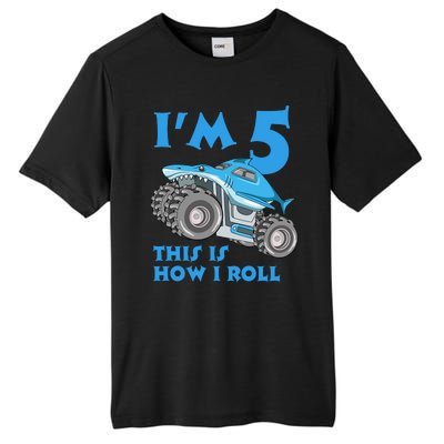 I'm 5 This Is How I Roll Shark Monster Truck 5th Birthday Tall Fusion ChromaSoft Performance T-Shirt