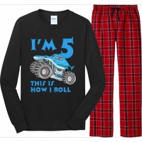 I'm 5 This Is How I Roll Shark Monster Truck 5th Birthday Long Sleeve Pajama Set