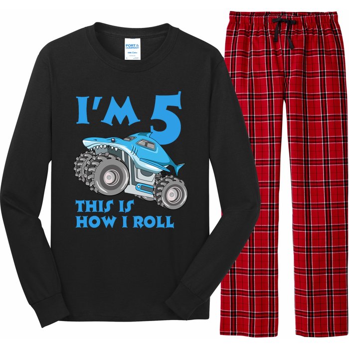 I'm 5 This Is How I Roll Shark Monster Truck 5th Birthday Long Sleeve Pajama Set