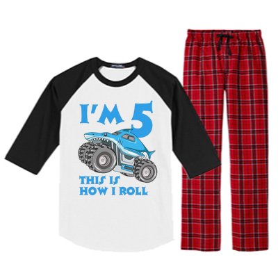 I'm 5 This Is How I Roll Shark Monster Truck 5th Birthday Raglan Sleeve Pajama Set