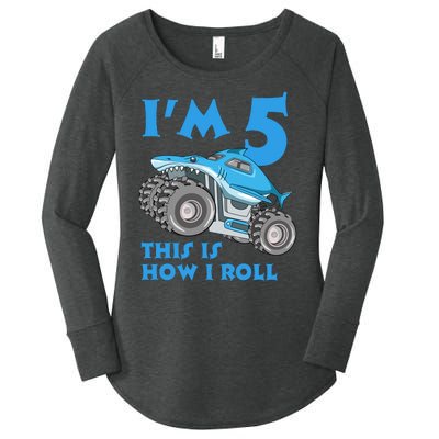 I'm 5 This Is How I Roll Shark Monster Truck 5th Birthday Women's Perfect Tri Tunic Long Sleeve Shirt