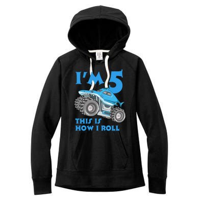 I'm 5 This Is How I Roll Shark Monster Truck 5th Birthday Women's Fleece Hoodie