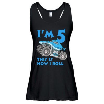 I'm 5 This Is How I Roll Shark Monster Truck 5th Birthday Ladies Essential Flowy Tank