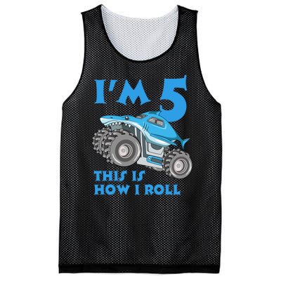 I'm 5 This Is How I Roll Shark Monster Truck 5th Birthday Mesh Reversible Basketball Jersey Tank