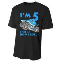 I'm 5 This Is How I Roll Shark Monster Truck 5th Birthday Performance Sprint T-Shirt