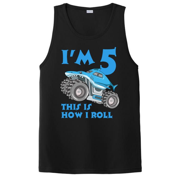 I'm 5 This Is How I Roll Shark Monster Truck 5th Birthday PosiCharge Competitor Tank