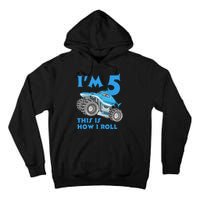 I'm 5 This Is How I Roll Shark Monster Truck 5th Birthday Tall Hoodie