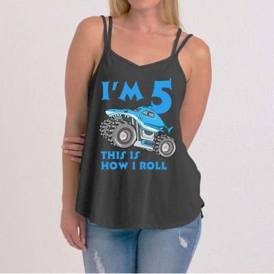 I'm 5 This Is How I Roll Shark Monster Truck 5th Birthday Women's Strappy Tank