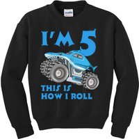 I'm 5 This Is How I Roll Shark Monster Truck 5th Birthday Kids Sweatshirt