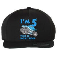 I'm 5 This Is How I Roll Shark Monster Truck 5th Birthday Wool Snapback Cap