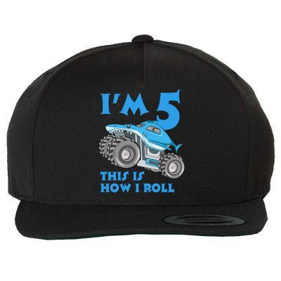 I'm 5 This Is How I Roll Shark Monster Truck 5th Birthday Wool Snapback Cap