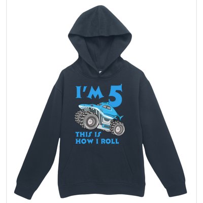 I'm 5 This Is How I Roll Shark Monster Truck 5th Birthday Urban Pullover Hoodie