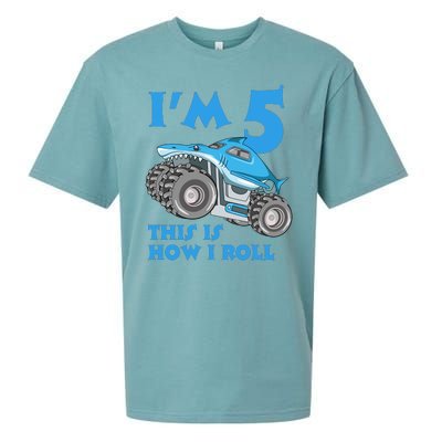 I'm 5 This Is How I Roll Shark Monster Truck 5th Birthday Sueded Cloud Jersey T-Shirt