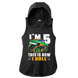 Im 5 This Is How I Roll Monster Truck 5th Birthday Boy Ladies PosiCharge Tri-Blend Wicking Draft Hoodie Tank