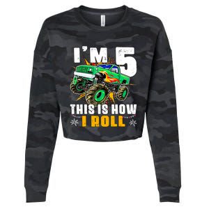 Im 5 This Is How I Roll Monster Truck 5th Birthday Boy Cropped Pullover Crew