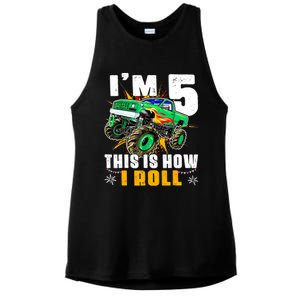 Im 5 This Is How I Roll Monster Truck 5th Birthday Boy Ladies PosiCharge Tri-Blend Wicking Tank