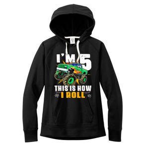 Im 5 This Is How I Roll Monster Truck 5th Birthday Boy Women's Fleece Hoodie