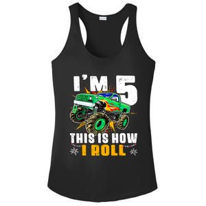 Im 5 This Is How I Roll Monster Truck 5th Birthday Boy Ladies PosiCharge Competitor Racerback Tank