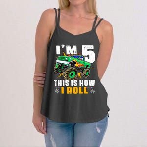 Im 5 This Is How I Roll Monster Truck 5th Birthday Boy Women's Strappy Tank