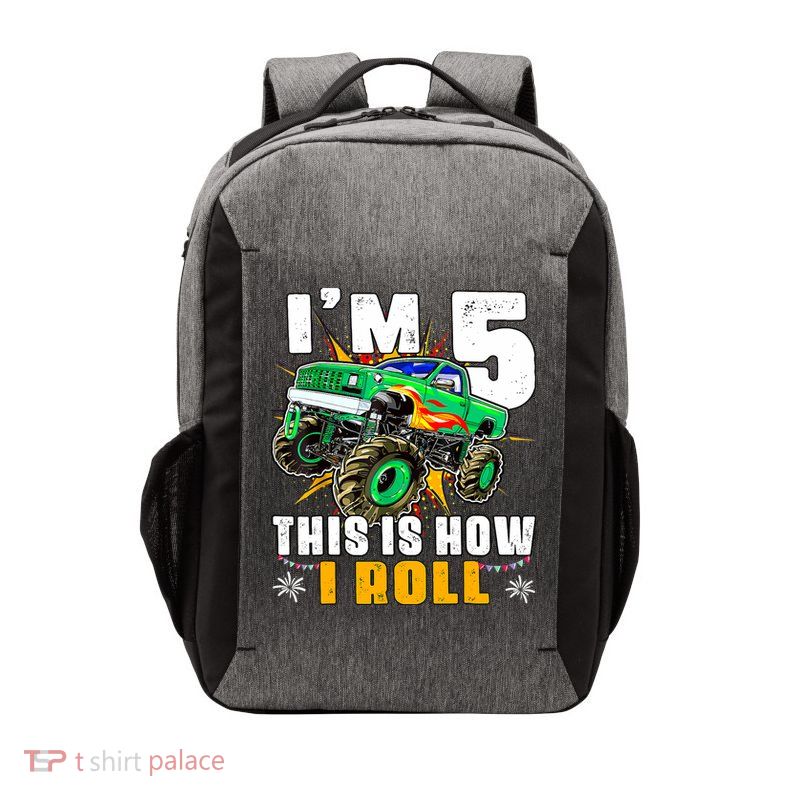 Im 5 This Is How I Roll Monster Truck 5th Birthday Boy Vector Backpack