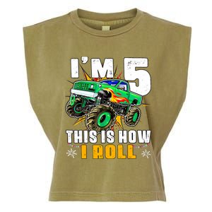 Im 5 This Is How I Roll Monster Truck 5th Birthday Boy Garment-Dyed Women's Muscle Tee