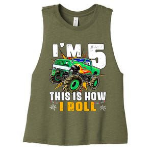 Im 5 This Is How I Roll Monster Truck 5th Birthday Boy Women's Racerback Cropped Tank