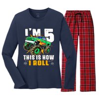 Im 5 This Is How I Roll Monster Truck 5th Birthday Boy Women's Long Sleeve Flannel Pajama Set 