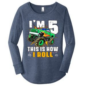 Im 5 This Is How I Roll Monster Truck 5th Birthday Boy Women's Perfect Tri Tunic Long Sleeve Shirt