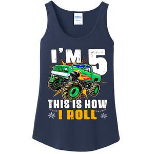 Im 5 This Is How I Roll Monster Truck 5th Birthday Boy Ladies Essential Tank