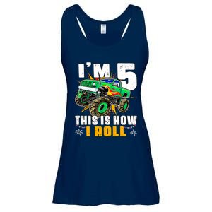 Im 5 This Is How I Roll Monster Truck 5th Birthday Boy Ladies Essential Flowy Tank