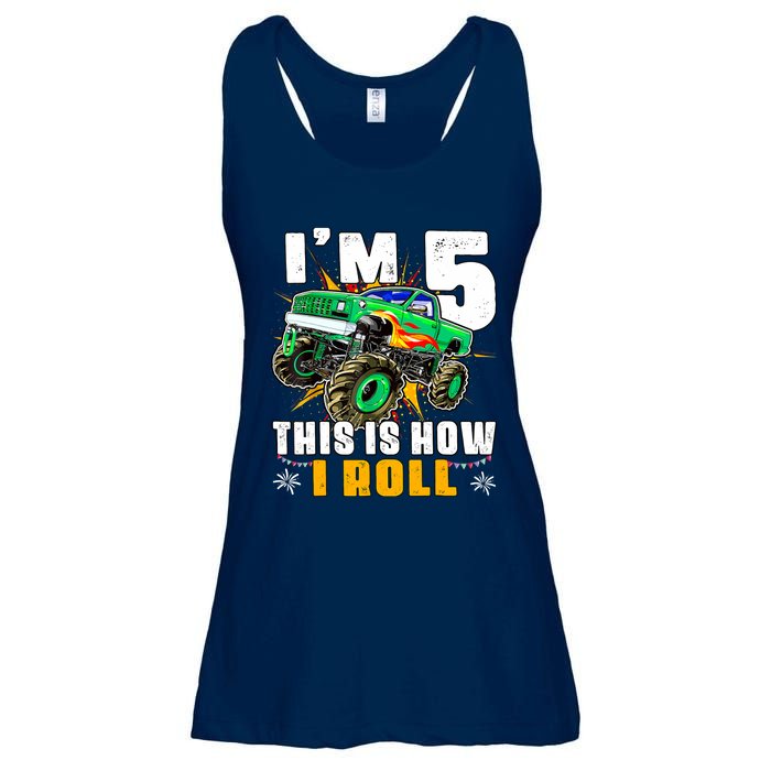 Im 5 This Is How I Roll Monster Truck 5th Birthday Boy Ladies Essential Flowy Tank