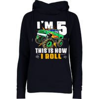 Im 5 This Is How I Roll Monster Truck 5th Birthday Boy Womens Funnel Neck Pullover Hood