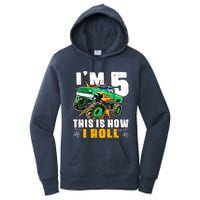 Im 5 This Is How I Roll Monster Truck 5th Birthday Boy Women's Pullover Hoodie