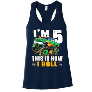 Im 5 This Is How I Roll Monster Truck 5th Birthday Boy Women's Racerback Tank