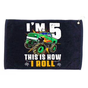 Im 5 This Is How I Roll Monster Truck 5th Birthday Boy Grommeted Golf Towel