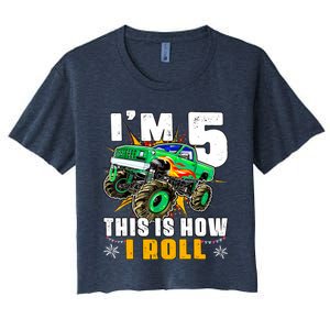 Im 5 This Is How I Roll Monster Truck 5th Birthday Boy Women's Crop Top Tee