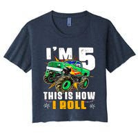 Im 5 This Is How I Roll Monster Truck 5th Birthday Boy Women's Crop Top Tee