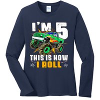 Im 5 This Is How I Roll Monster Truck 5th Birthday Boy Ladies Long Sleeve Shirt