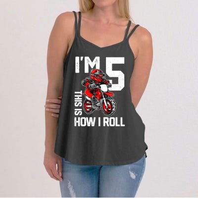 Im 5 This Is How I Roll Dirt Bike 5th Birthday Party Boy Women's Strappy Tank