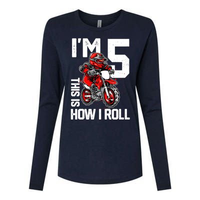 Im 5 This Is How I Roll Dirt Bike 5th Birthday Party Boy Womens Cotton Relaxed Long Sleeve T-Shirt