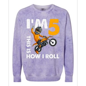 IM 5 This Is How I Roll Dirt Bike 5th Birthday Party Boy Colorblast Crewneck Sweatshirt