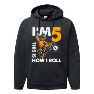 IM 5 This Is How I Roll Dirt Bike 5th Birthday Party Boy Performance Fleece Hoodie